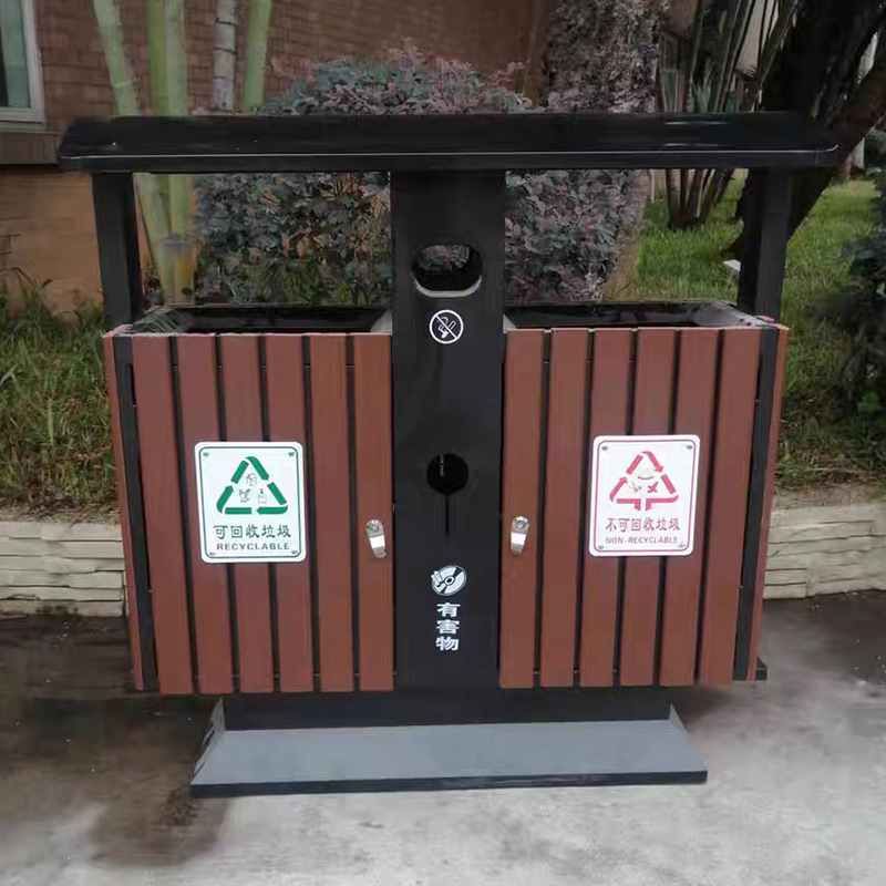 户外果皮箱垃圾箱批发 镀锌板双桶环卫垃圾箱 公园景区商用垃圾箱