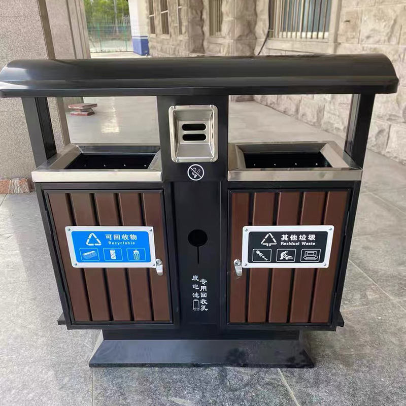 户外果皮箱垃圾箱批发 镀锌板双桶环卫垃圾箱 公园景区商用垃圾箱
